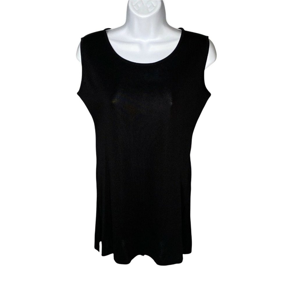 Exclusively Misook Womens XS Black Tank Top Tunic Pullover Side Slits
